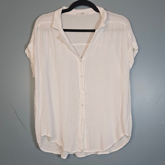 Jane + Delancey Tops - Jane + Delancey White Button Down Short Sleeve Rayon Gauze Top Blouse Medium